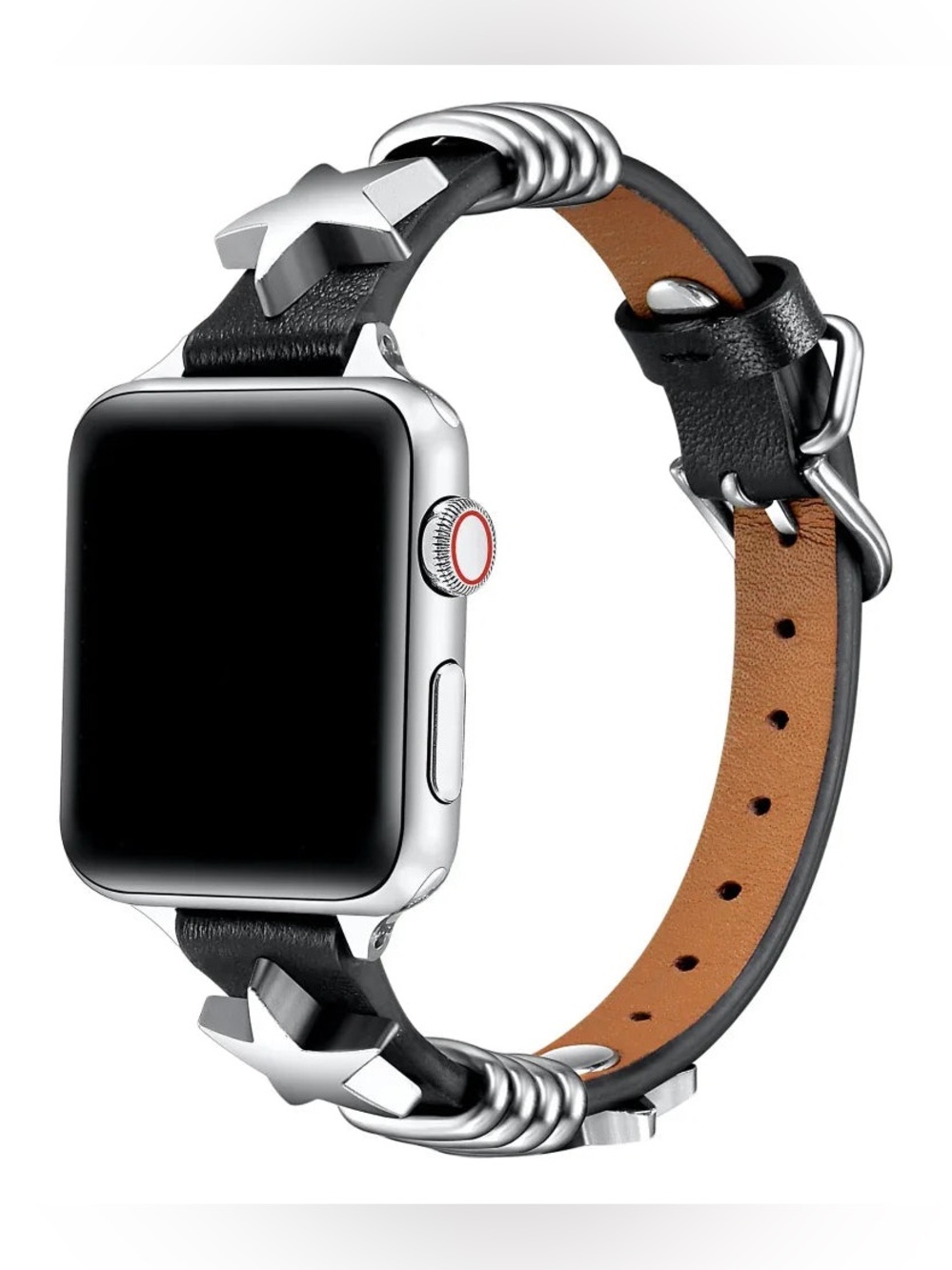 NWT Posh Tech/FreePeople Austin Star Leather Band for Apple Watch - Black/Gray